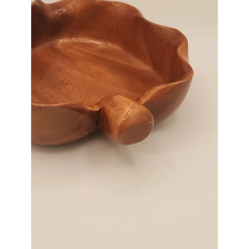Vintage‎ Harry's Bowl Taro Leaf Monkey Pod Wood Hawaii Brown Wood